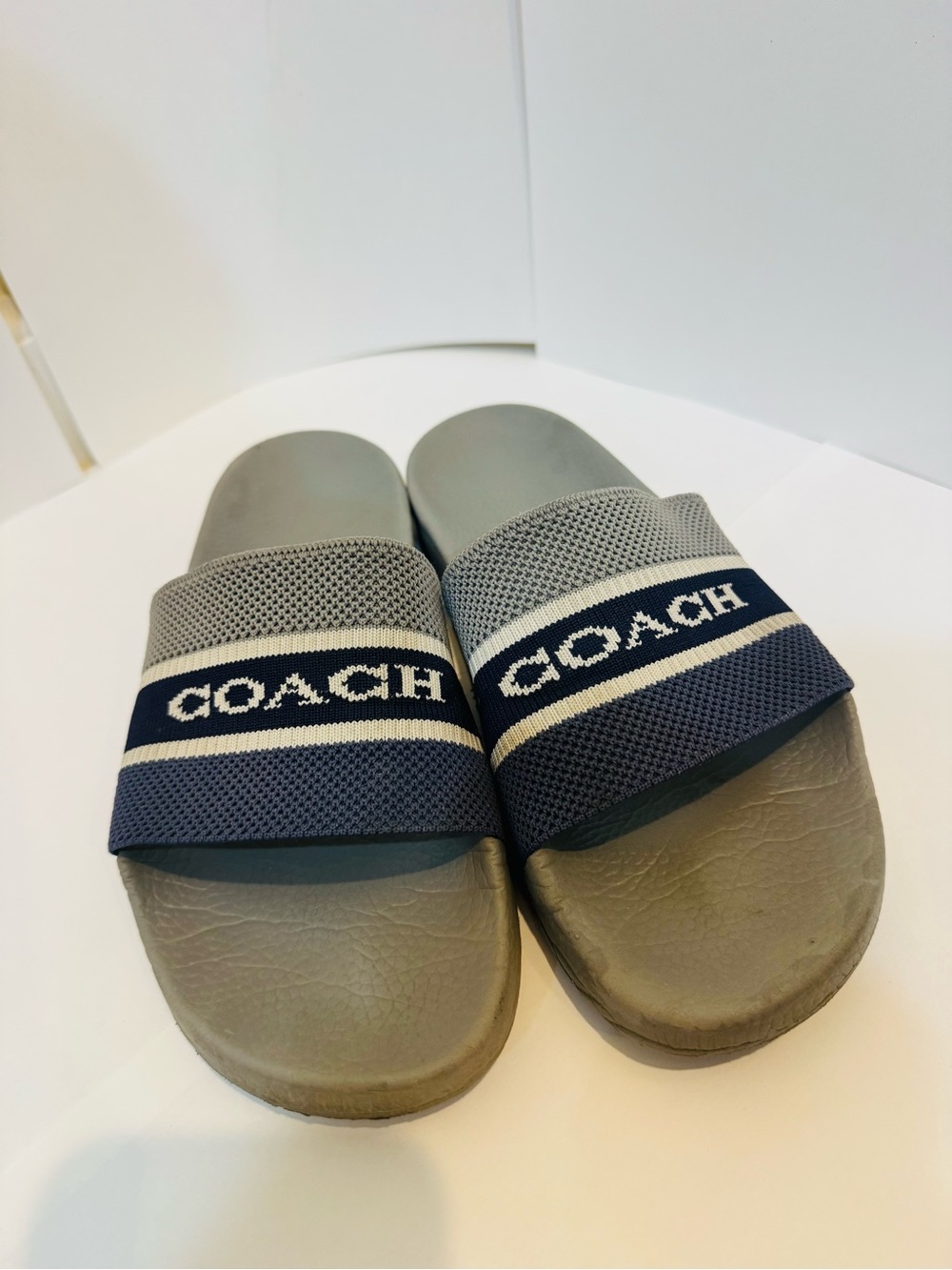 Coach Gray and Navy Logo Slide Sandals for Men